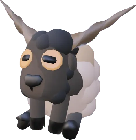 A grumpy black-faced sheep, a character from Falemor